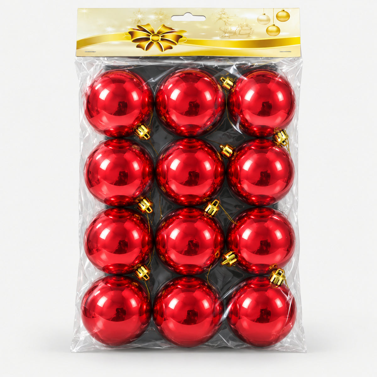 Pack of 12 shiny red Christmas balls, 4 cm, in its packaging