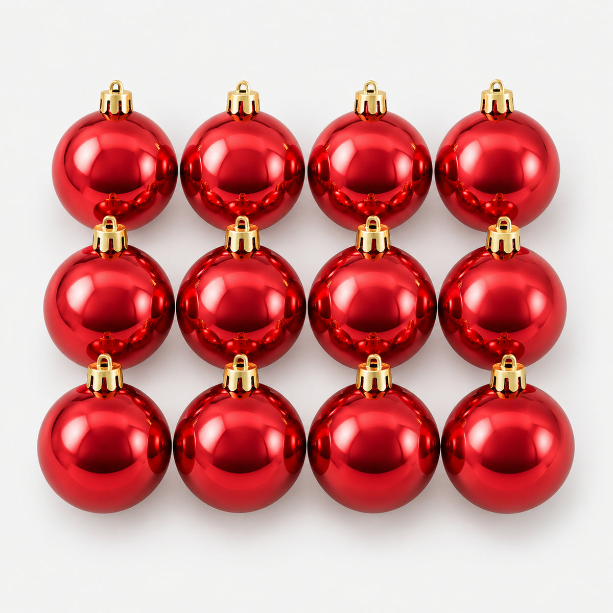 12 shiny red Christmas balls, 6 cm each