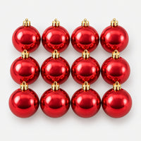 12 shiny red Christmas balls, 6 cm each
