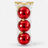 Pack of 3 shiny red Christmas balls, 10 cm, in its packaging