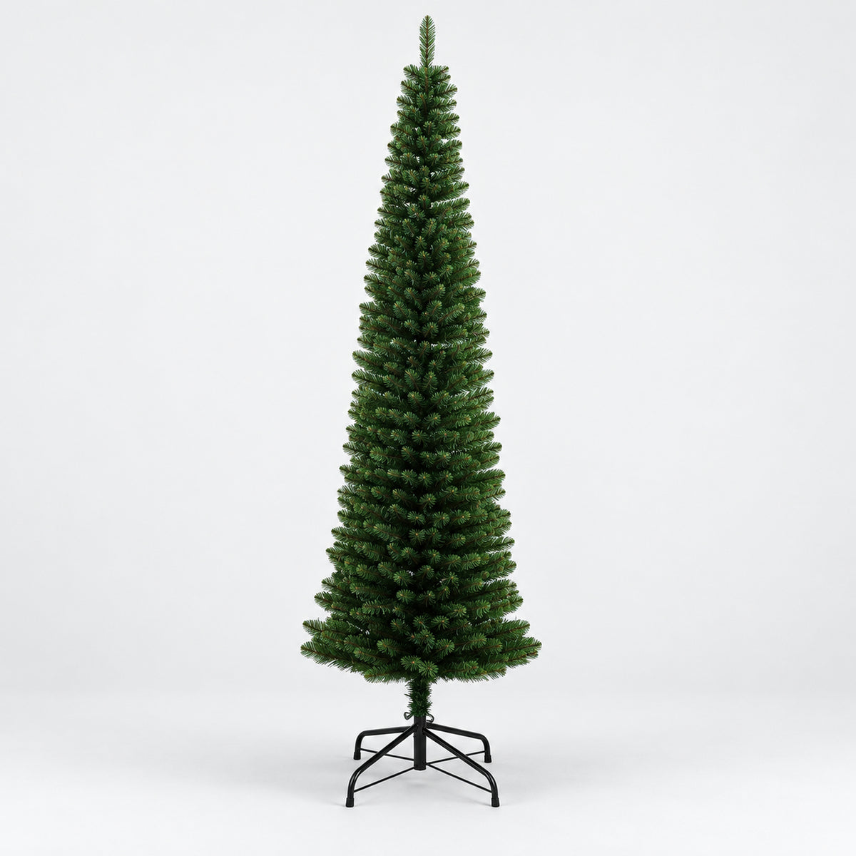 Slim pencil Christmas tree, 210cm, with a black metal stand