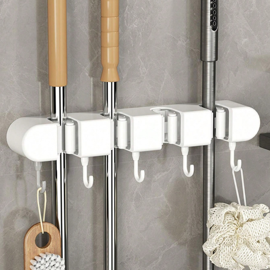 Wall Mounted Mop and Broom Holder 4 Compartments