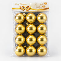 Pack of 12 shiny gold Christmas balls, 4 cm, in its Merry Christmas bag