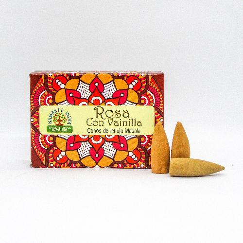 Rosa con Vainilla masala backflow incense cones box with 3 cones