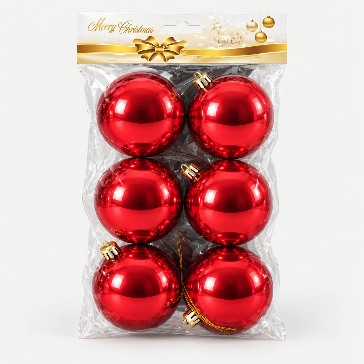 Pack of 6 shiny red Christmas balls, 8 cm, in its packaging