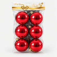 Pack of 6 shiny red Christmas balls, 8 cm, in its packaging