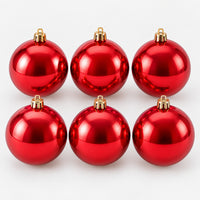 6 shiny red Christmas balls, 8 cm each