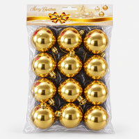 Pack of 12 shiny gold Christmas balls, 6 cm, in its Merry Christmas bag