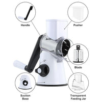 Rotary grater parts: handle, pusher, drum blade, suction base and feeding jar