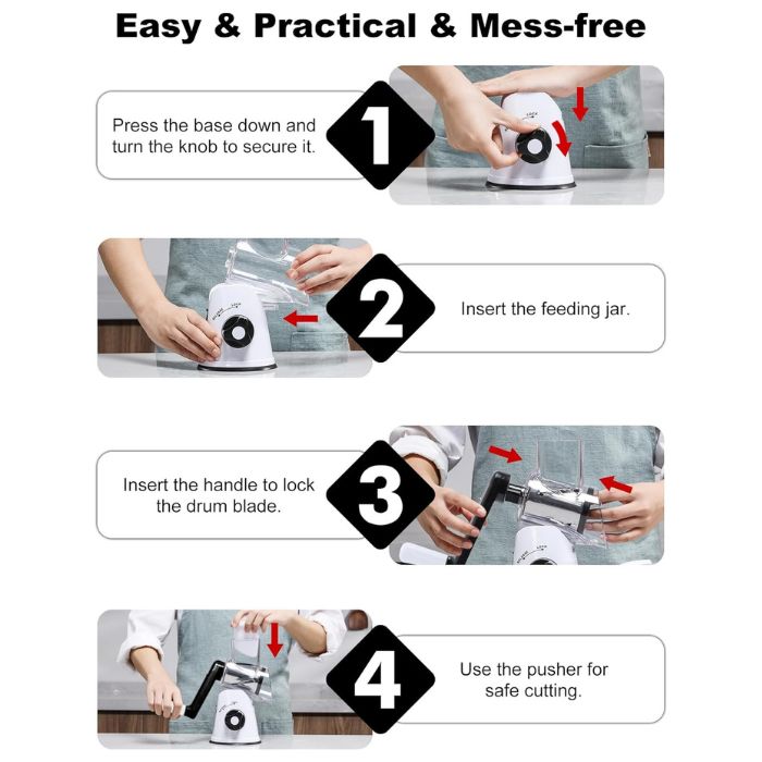 How to set up the rotary grater in 4 steps