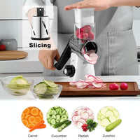 Manual rotary grater and slicer with hand crank