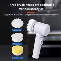 Electric cleaning brush with 3 heads: soft cloth cover, bristle brush and sponge