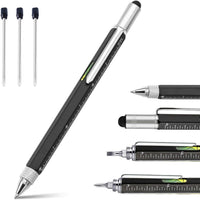 Black 6-in-1 multifunctional pen and its tools