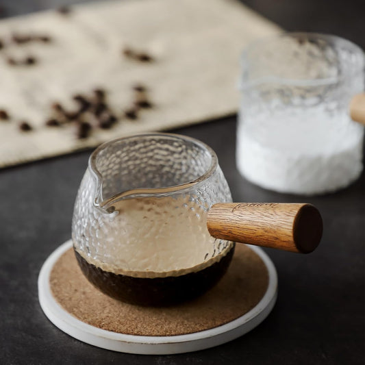 Glass Coffee Pitcher with Wooden Handle