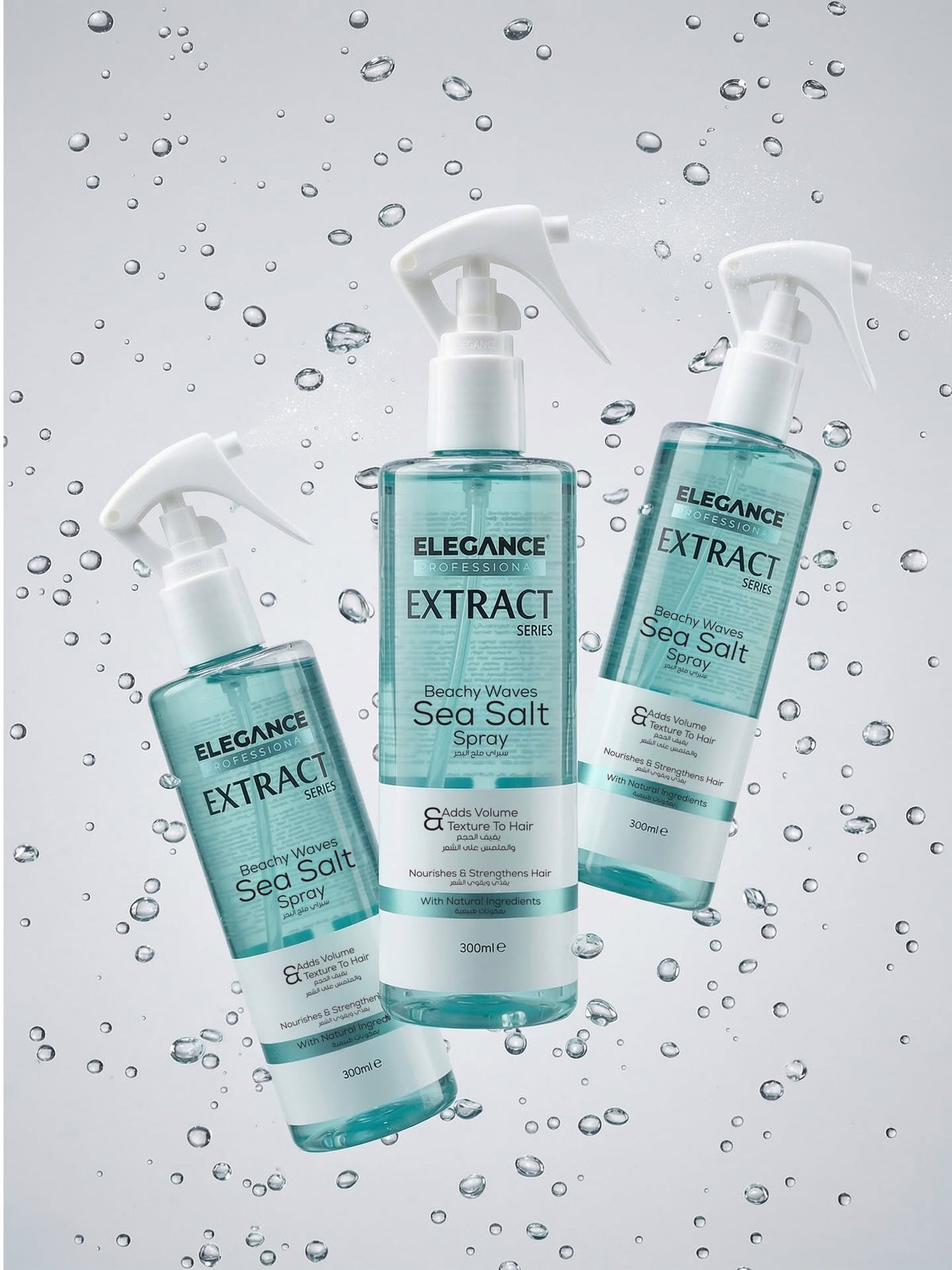 Elegance Extract Beachy Waves Sea Salt Spray bottles with water drops