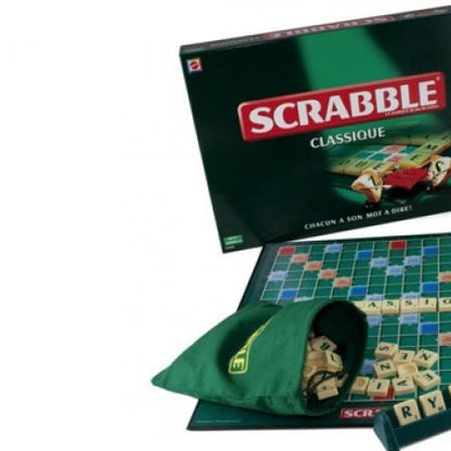 Scrabble Classique box, board, letter tiles and letter bag