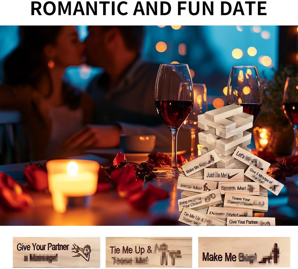 Romantic date night with the block tower dare game and candles