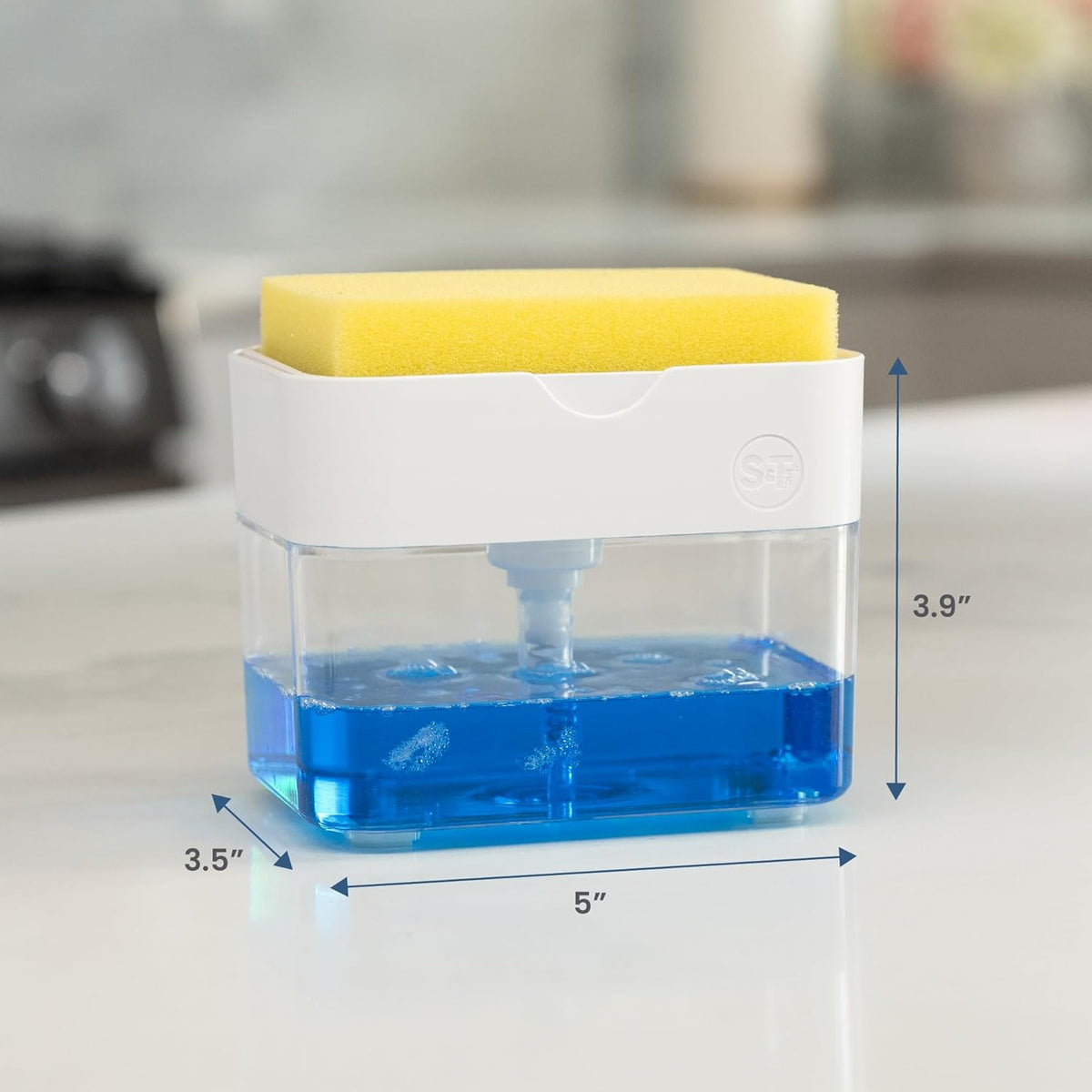 Kitchen sink soap dispenser and sponge holder