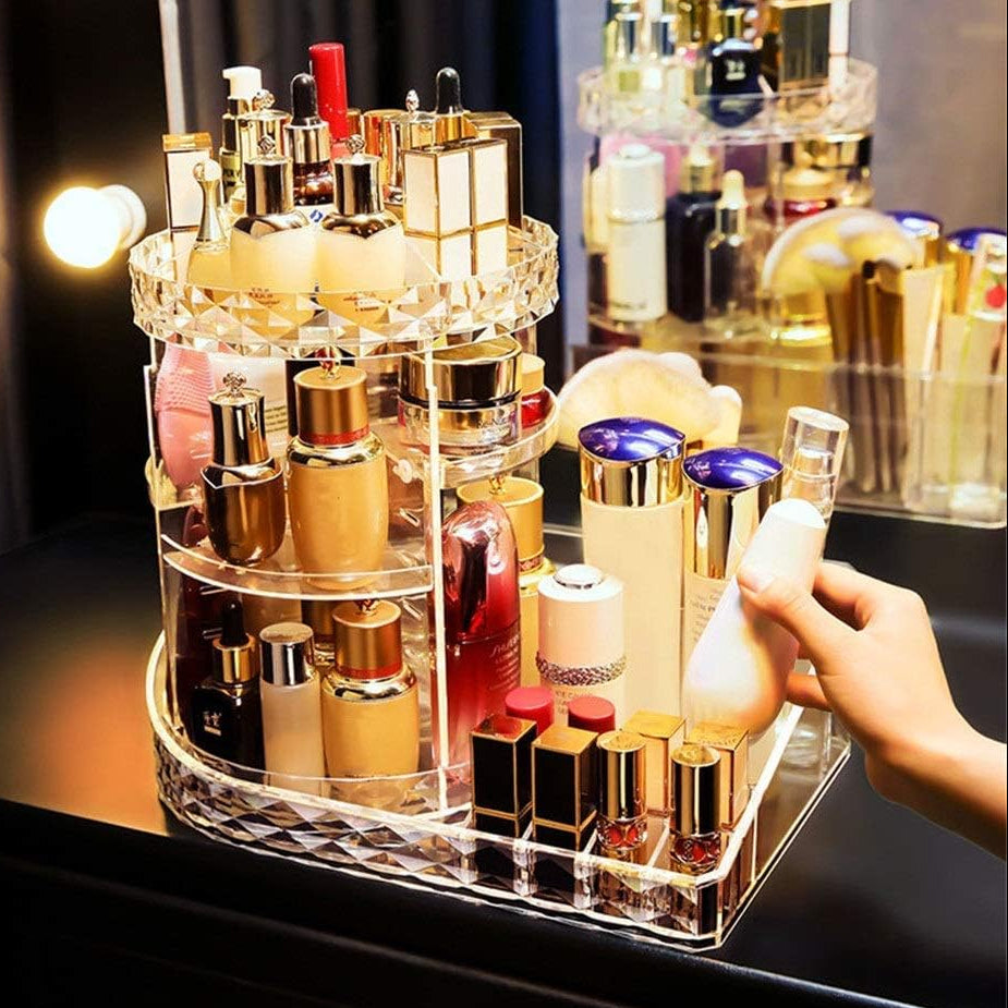 Rotating L-Shaped Makeup Organizer