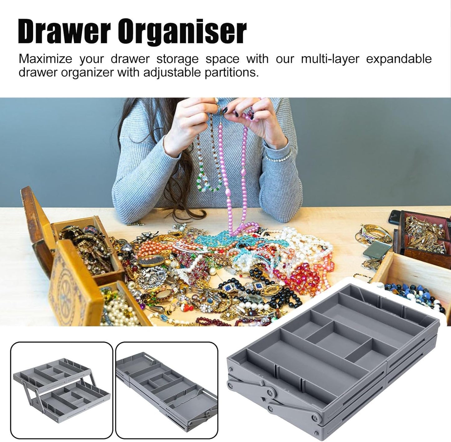 Expandable 2-Tier Drawer Organizer