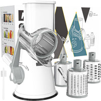 Rotary vegetables grater and slicer with 3 drum blades
