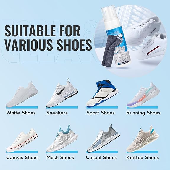 Foam shoe cleaner for sneakers, canvas, mesh, running and knitted shoes