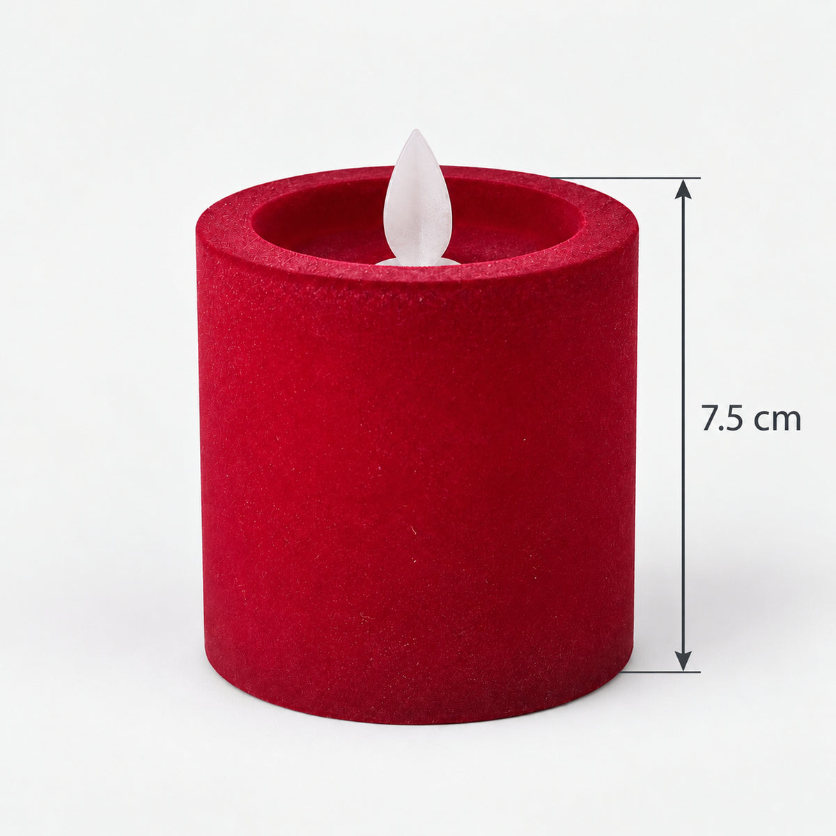 Burgundy LED pillar candle measuring 7.5 cm tall