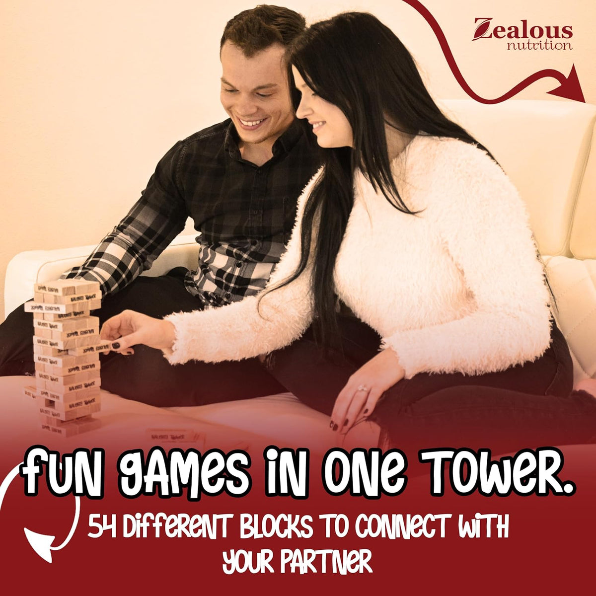 Couple pulling blocks from the 54-block dare tower