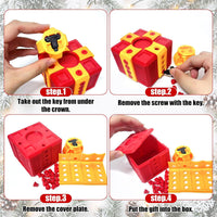 How to open the prank gift box: take the key from under the bow, remove the screws, lift the cover plate and put the gift inside