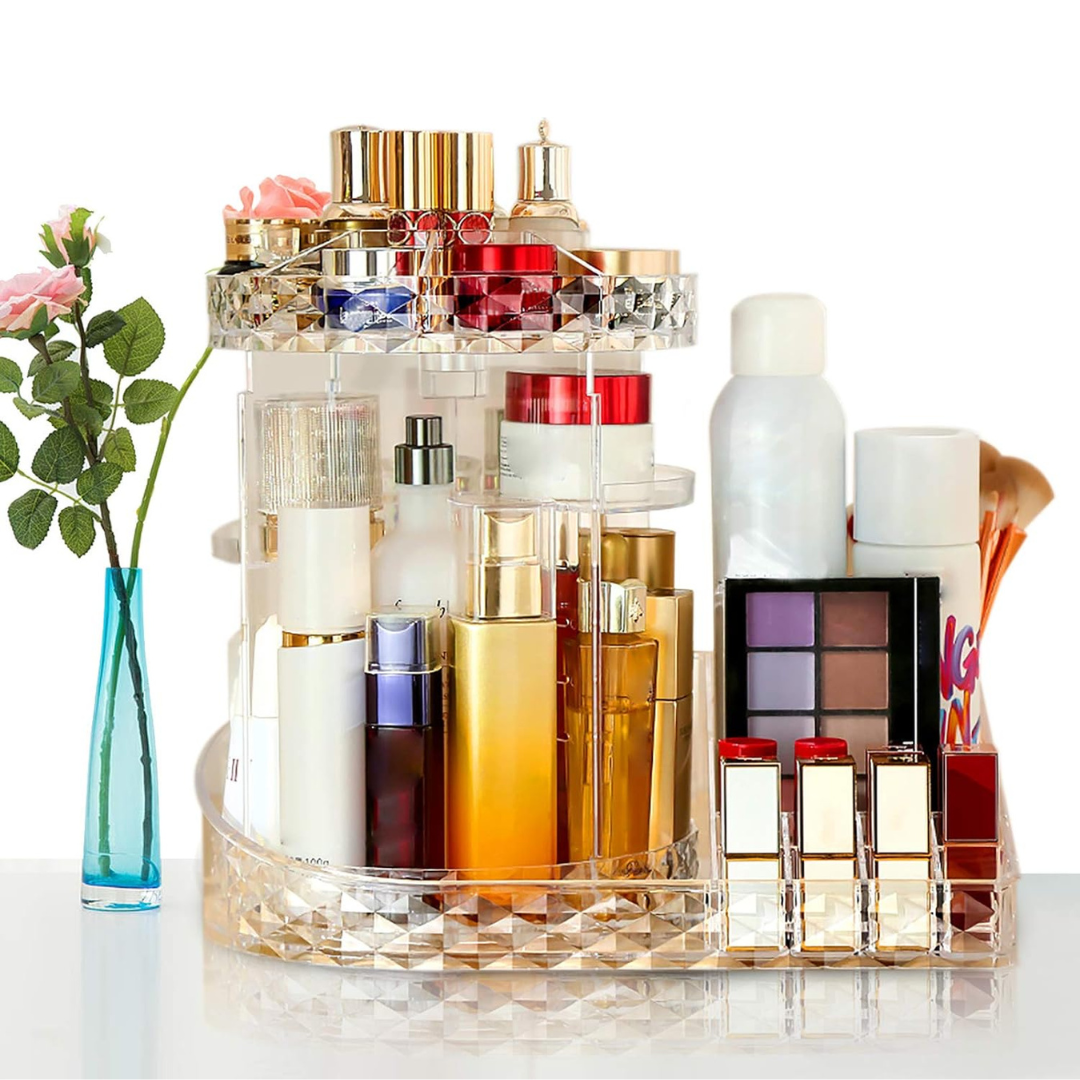 Rotating L-Shaped Makeup Organizer