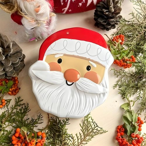 Santa face Christmas tin box with lid