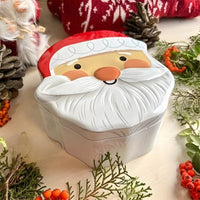 Santa face Christmas tin box, front view