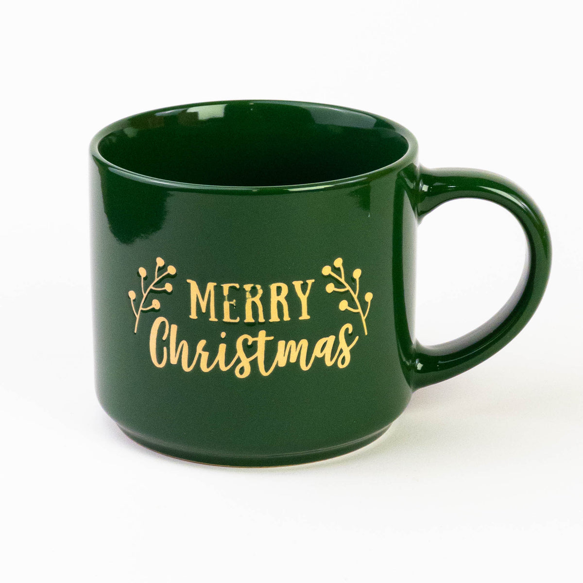 Green Christmas quote mug #1 "Merry Christmas" in gold lettering