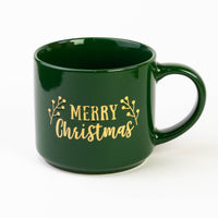 Green Christmas quote mug #1 "Merry Christmas" in gold lettering