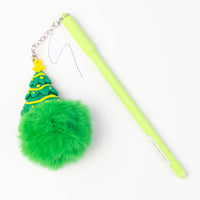 Green Christmas pen with a green fluffy pom pom and a Christmas tree charm