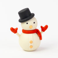 Snowman Christmas eraser with a black top hat, red scarf and mittens