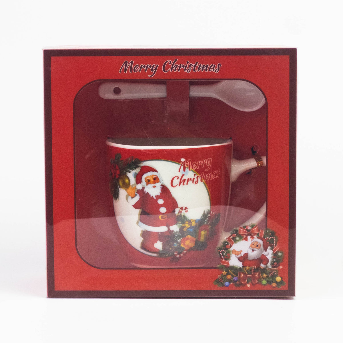 Christmas mug with spoon set design #4 in red gift box