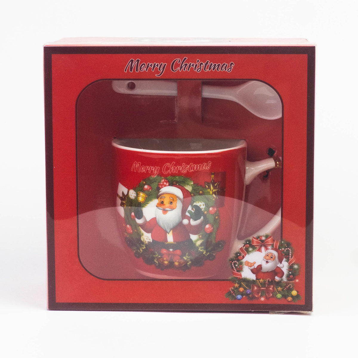 Christmas mug with spoon set design #2 in red gift box