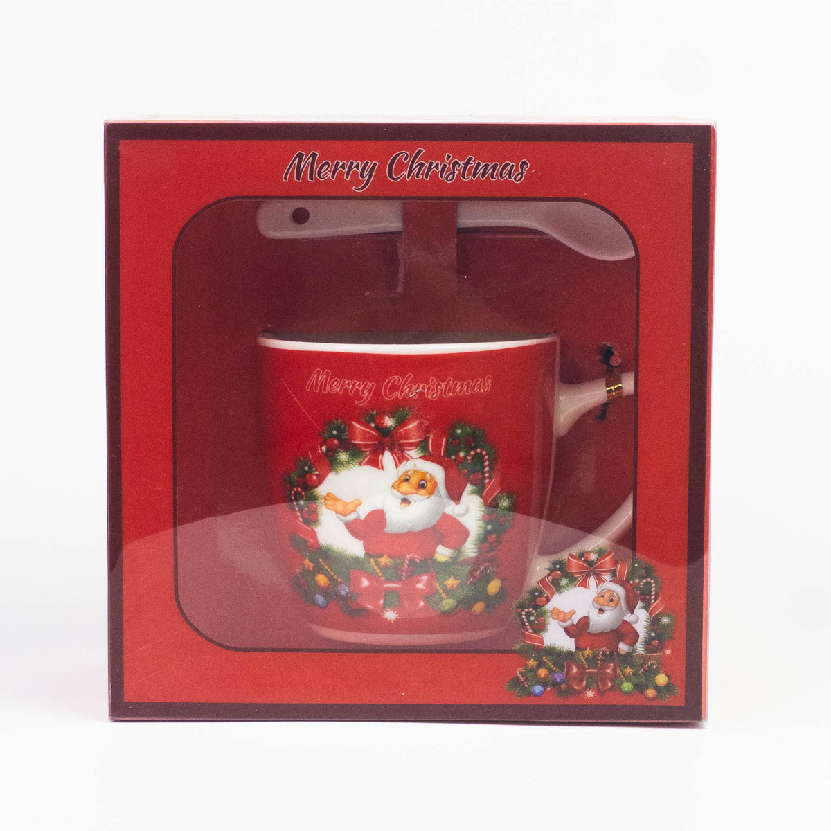 Christmas mug with spoon set design #3 in red gift box