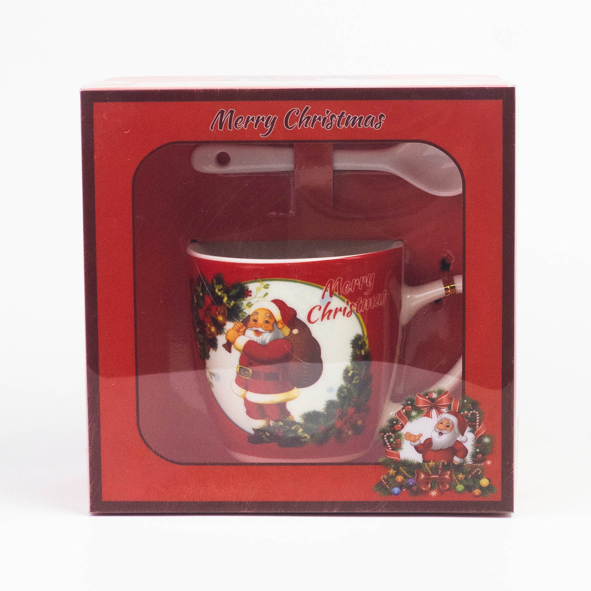 Christmas mug with spoon set design #1 in red gift box