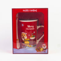 Tall red Christmas mug with Santa and sleigh print in red gift box