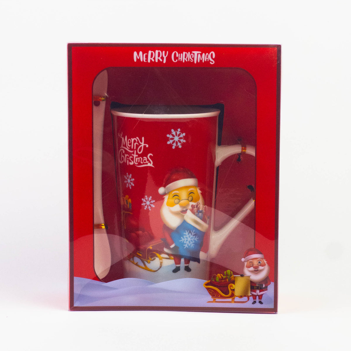 Tall Christmas mug with spoon set design #4 in red gift box