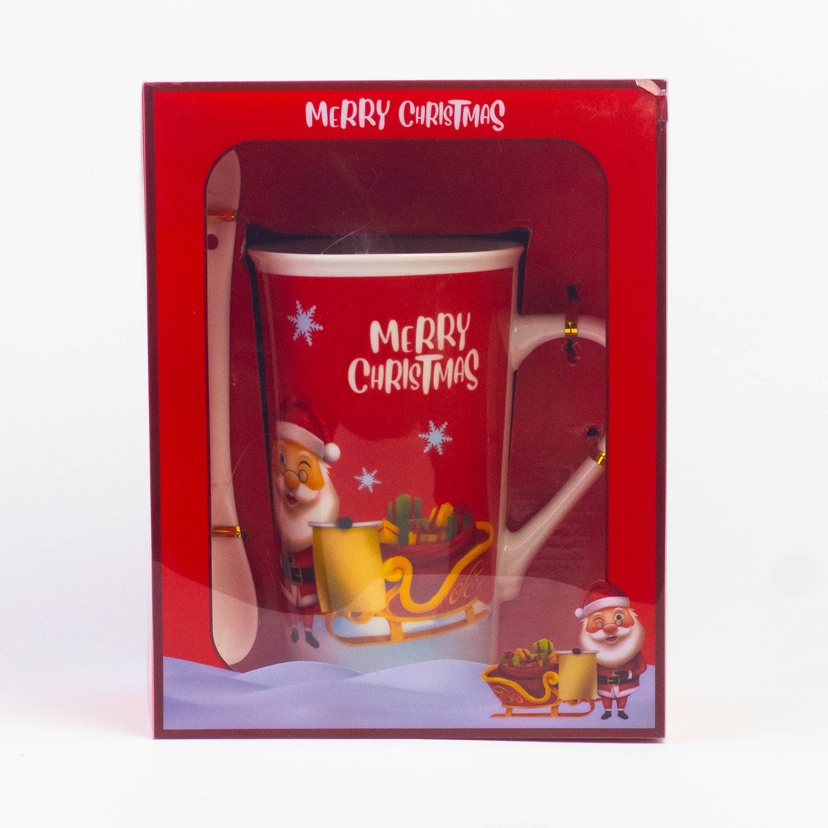 Tall Christmas mug with spoon set design #2 in red gift box