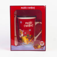 Tall Christmas mug with spoon set design #2 in red gift box