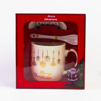 Gold print Christmas mug with lid and spoon in a red Santa gift box
