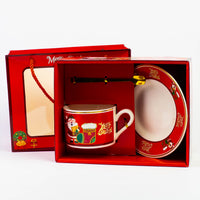 Christmas cup gift set design #3 in red gift box with handle