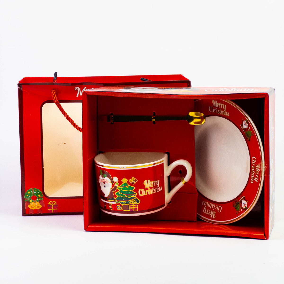 Christmas cup gift set design #1 in red gift box with handle