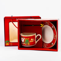 Christmas cup gift set design #1 in red gift box with handle