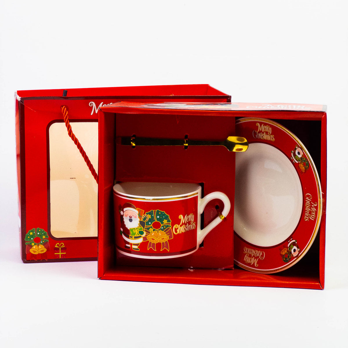 Christmas cup gift set design #2 in red gift box with handle