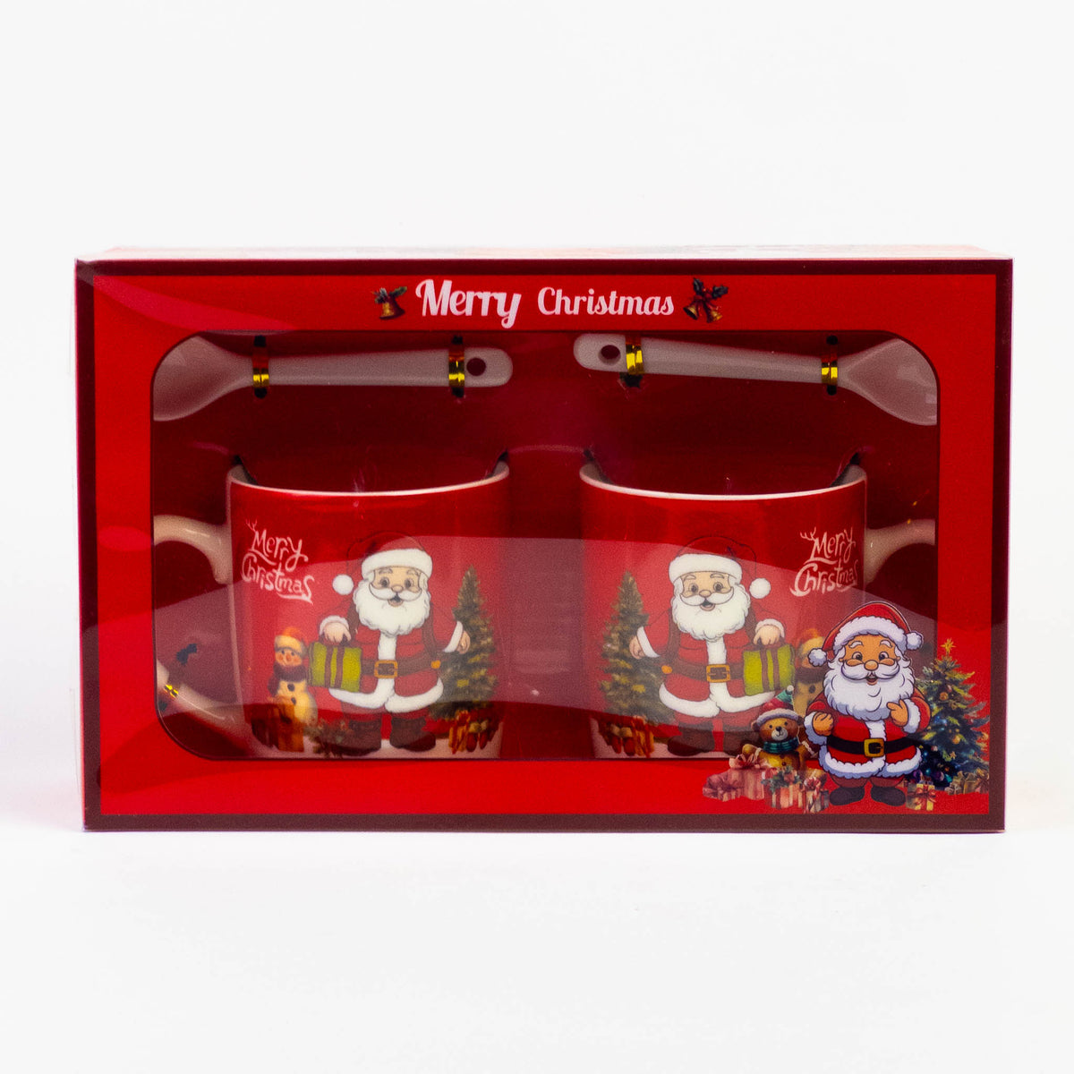 2pcs Santa mug set with spoons design #4 in Merry Christmas gift box